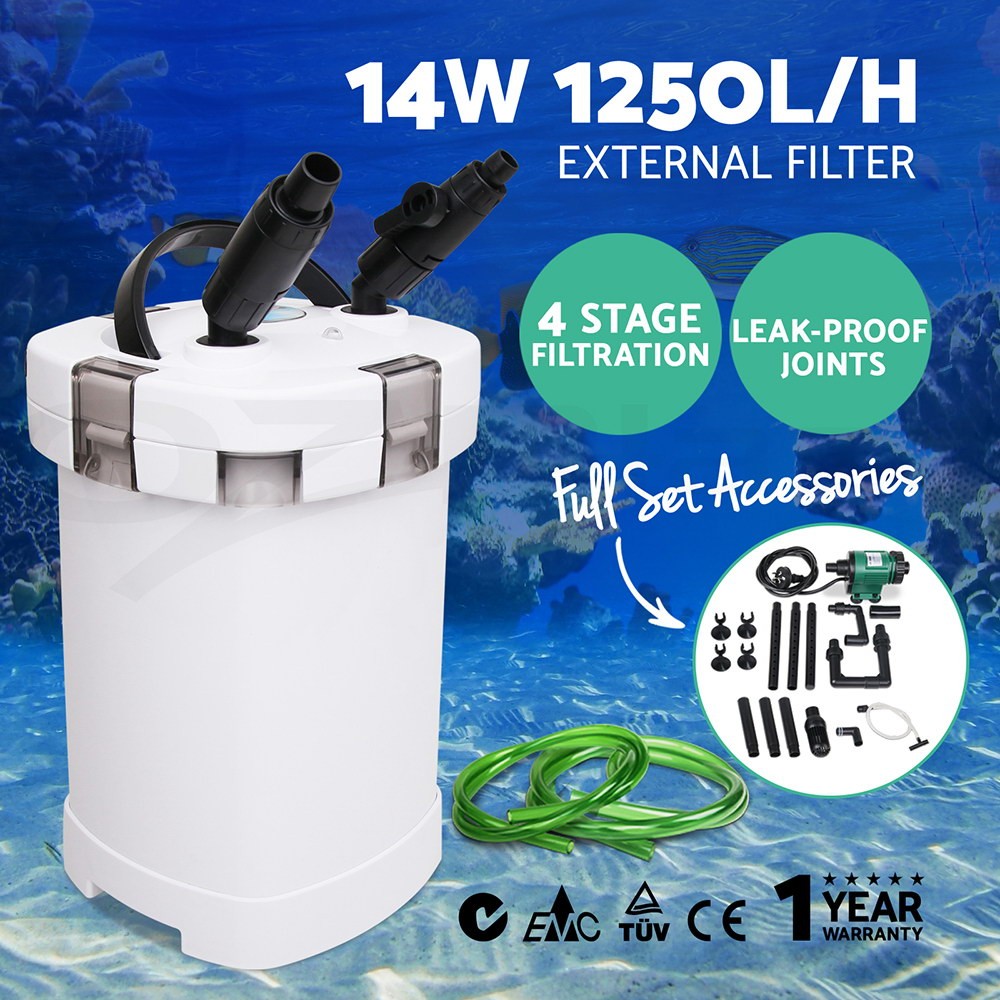 Giantz External Canister Filter 1250L/H Aquarium Fish Tank Silent Low Energy
