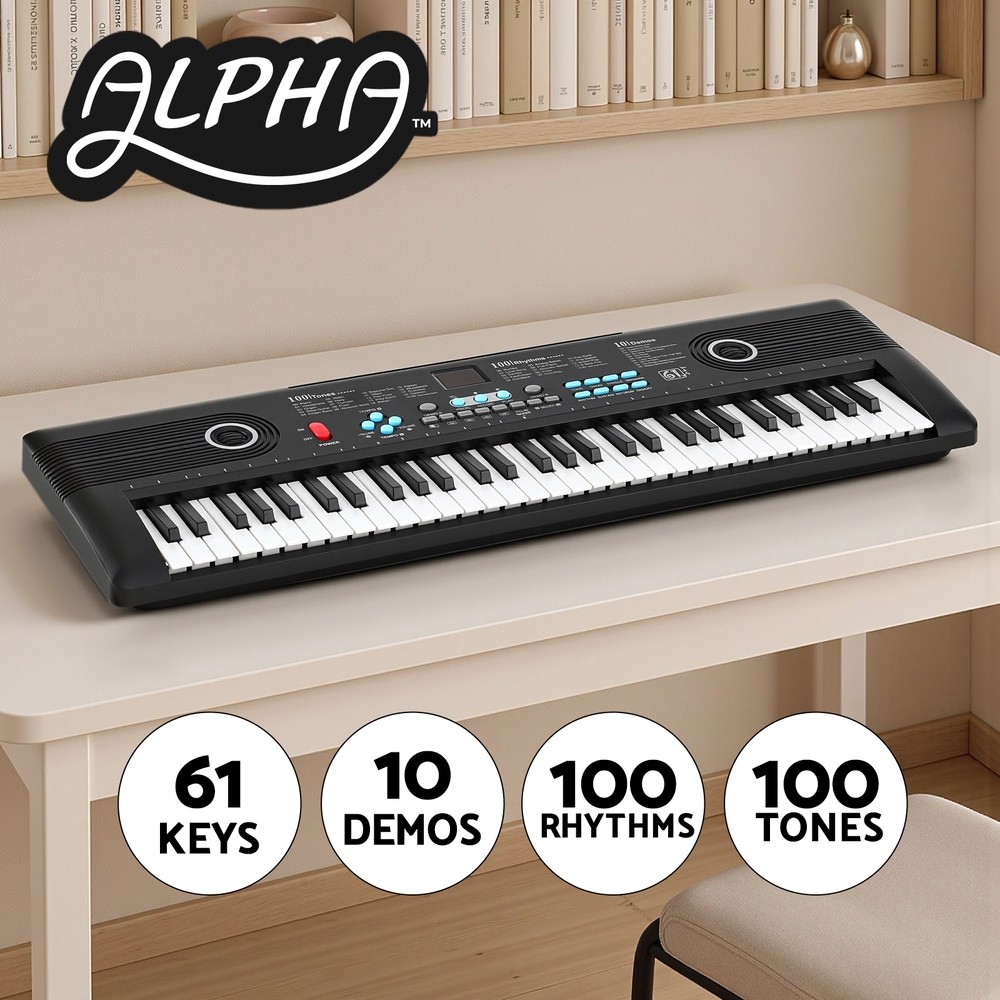 Alpha 61-Key Electric Digital Piano Keyboard 100 Tones 100 Rhythms LED Black