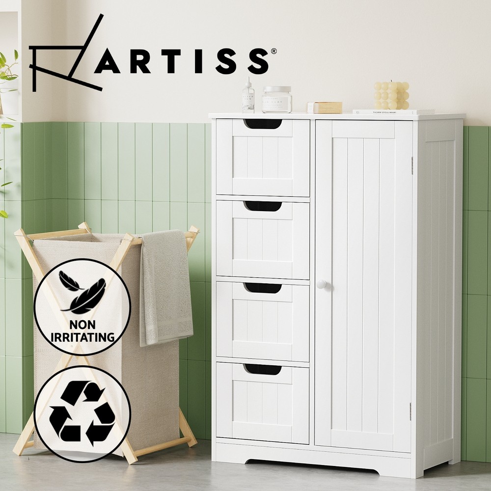 Artiss Bathroom Storage Cabinet 4 Drawers 2-shelf Cupboard White MDF 54 29 83cm