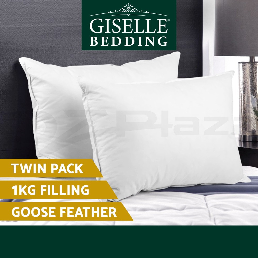 Giselle Goose Down Feather Pillows Twin Pack 75 x 50cm White Hypoallergenic