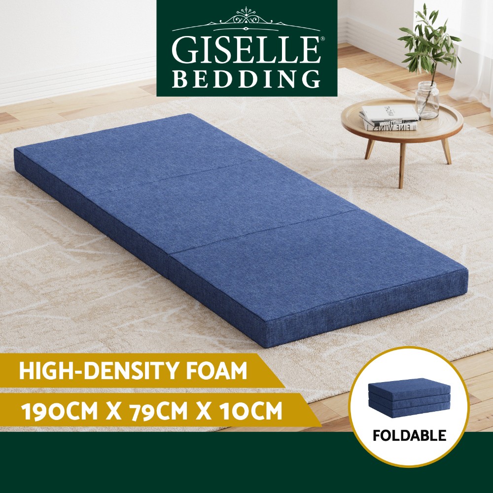 Giselle Bedding Foldable Foam Mattress Tri-fold Washable Blue 190cm 79cm 10cm
