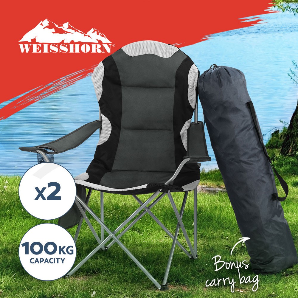 Weisshorn 2X Folding Camping Chairs Armchair Portable Outdoor 100KG 600D Oxford