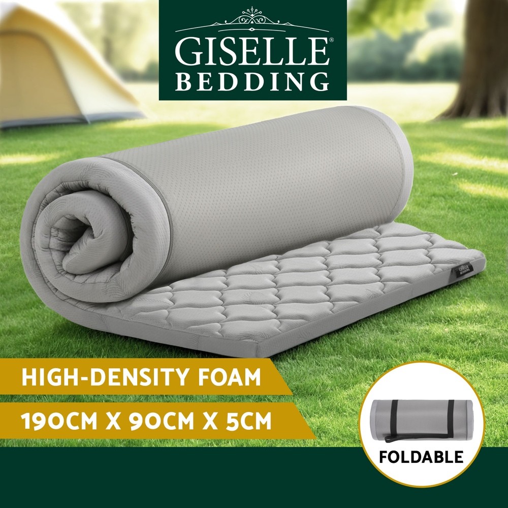 Giselle Bedding Single Foldable Mattress Camping Mat 190cm 90cm Grey 20D Foam