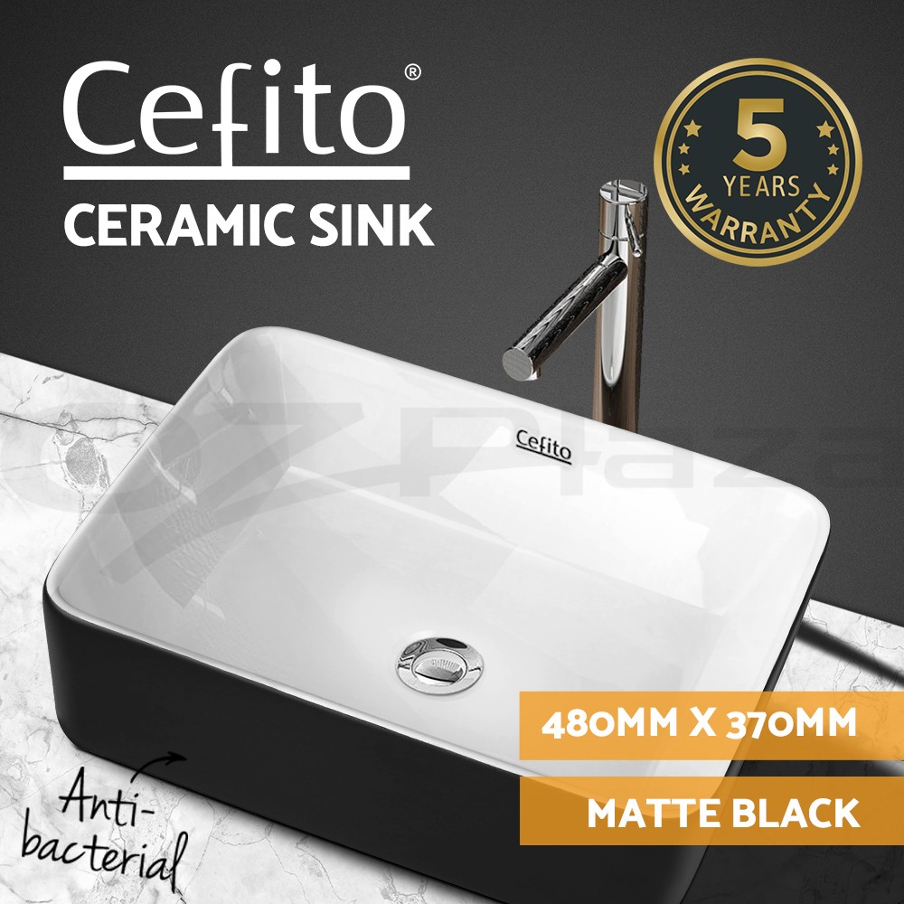 Cefito Ceramic Bathroom Basin Sink Countertop Topmount 48cm Black White Modern