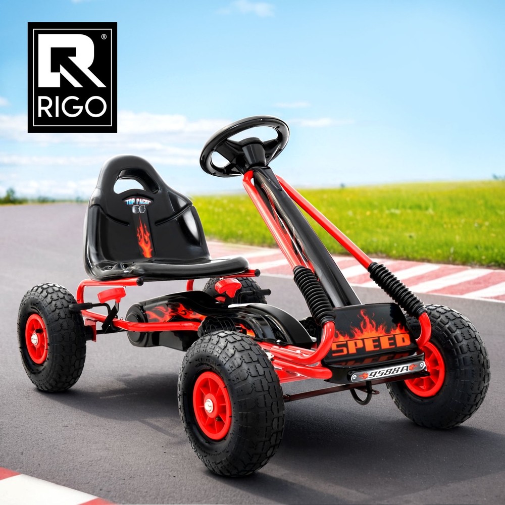 RIGO Pedal Go Kart Ride On 3 Years Red Rubber Pneumatic Tyres Adjustable Seat