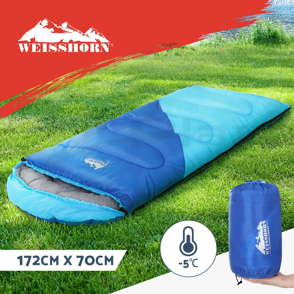 Weisshorn Kids Thermal Sleeping 172cm Camping Hiking Blue Water-resistant 250gsm