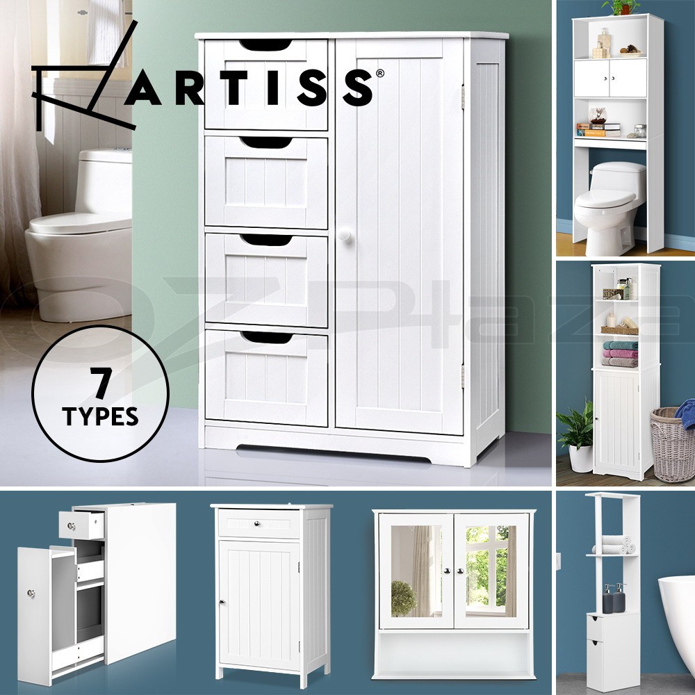 Artiss Bathroom Storage Cabinet Ada MDF White Four Drawers 2-Shelf Cupboard