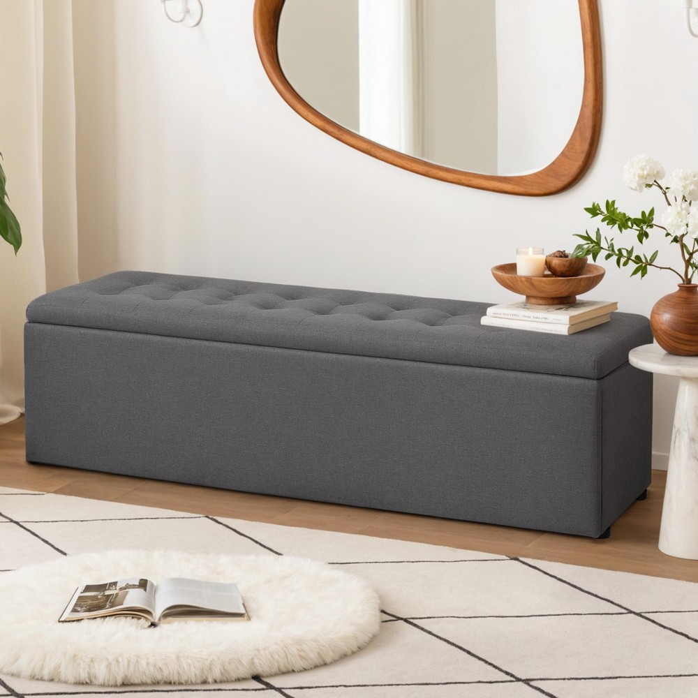 Artiss Storage Ottoman 140cm Extra-Long Black PU Leather Lift-Up Lid Foot Stool