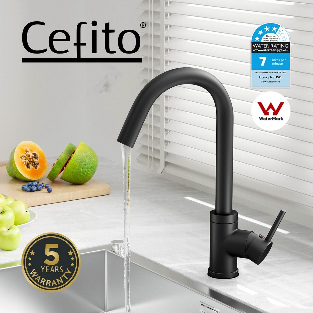 Cefito Kitchen Mixer Tap Black 360 Swivel 35mm Ceramic Cartridge WELS 4-star