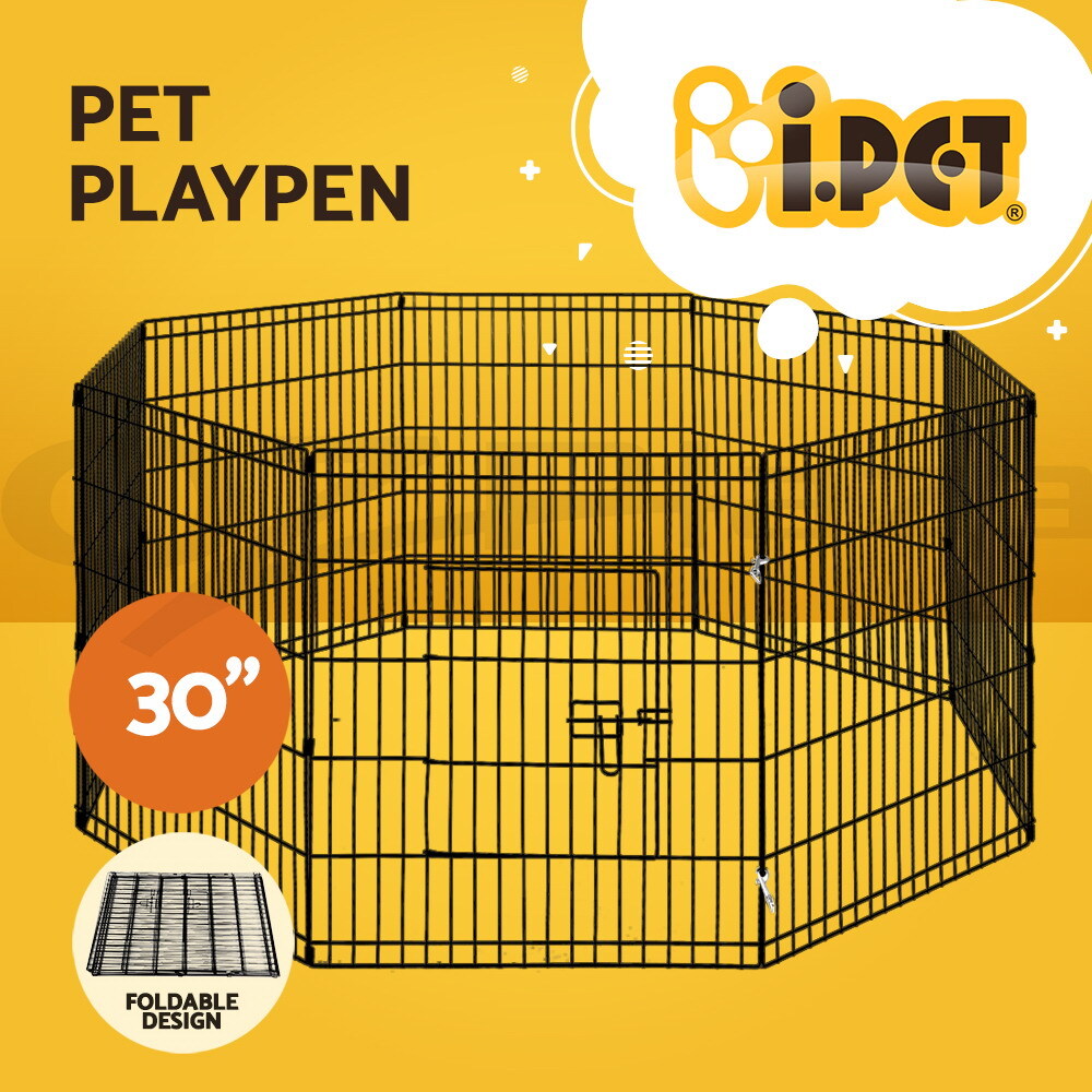 i.Pet Dog Playpen 8 Panel 30 Steel Black Extendable Indoor Pen T-DOGPLAYPEN-30