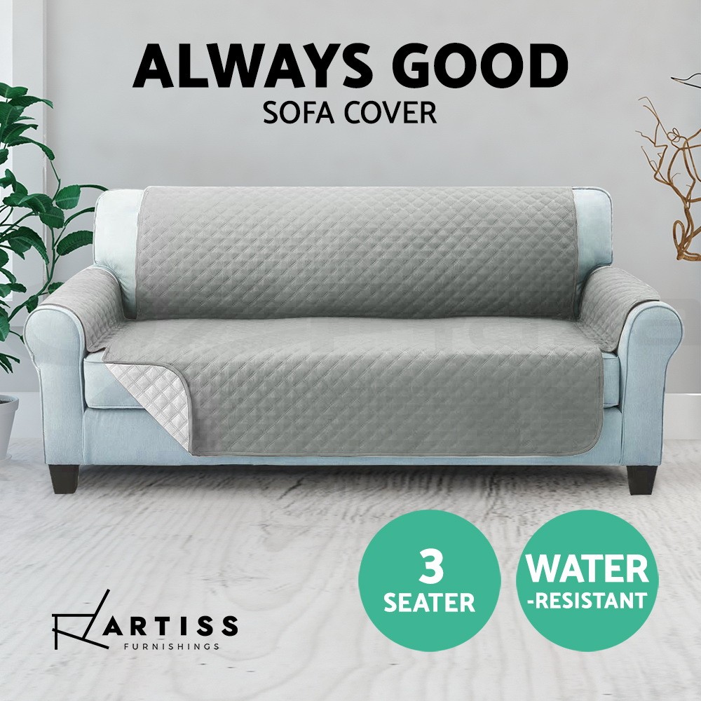 Artiss Sofa Cover 3 Seater Grey Quilted Anti-Scratch Microfibre Machine Washable