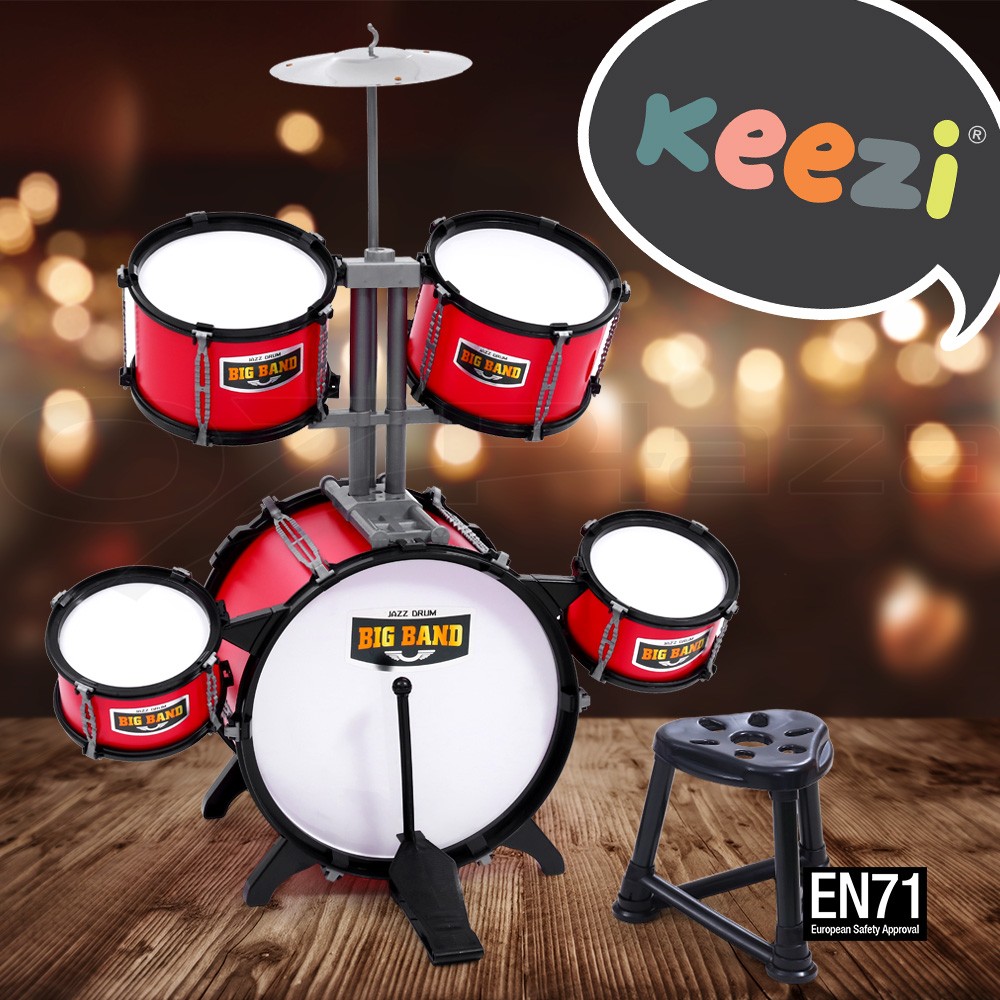 Keezi Kids Drum Set Plastic Red Pretend Play Kit Drummer Seat EN71 Certified