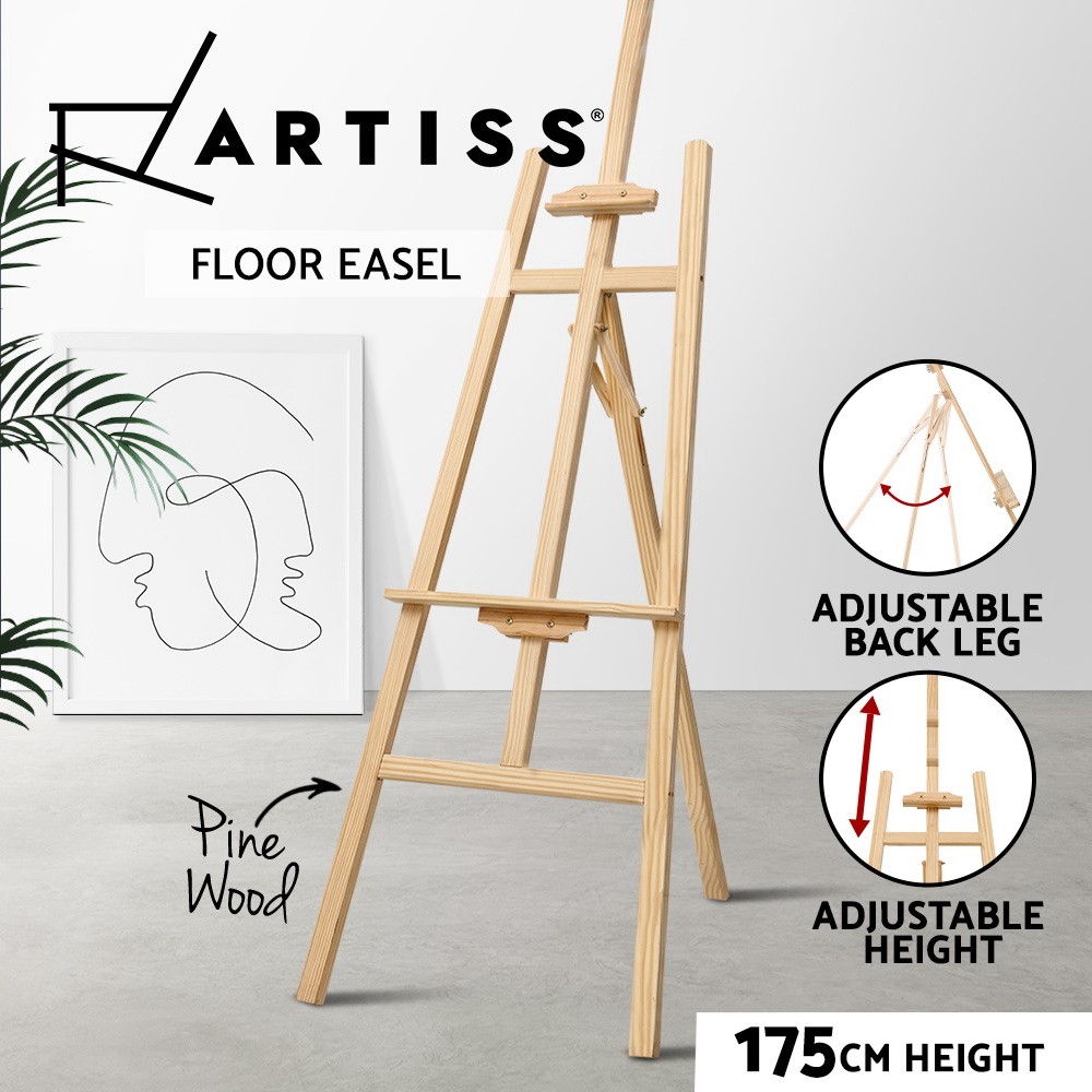 Artiss Floor Painting Easel Stand Solid Pine Wood White Oak Adjustable 175cm