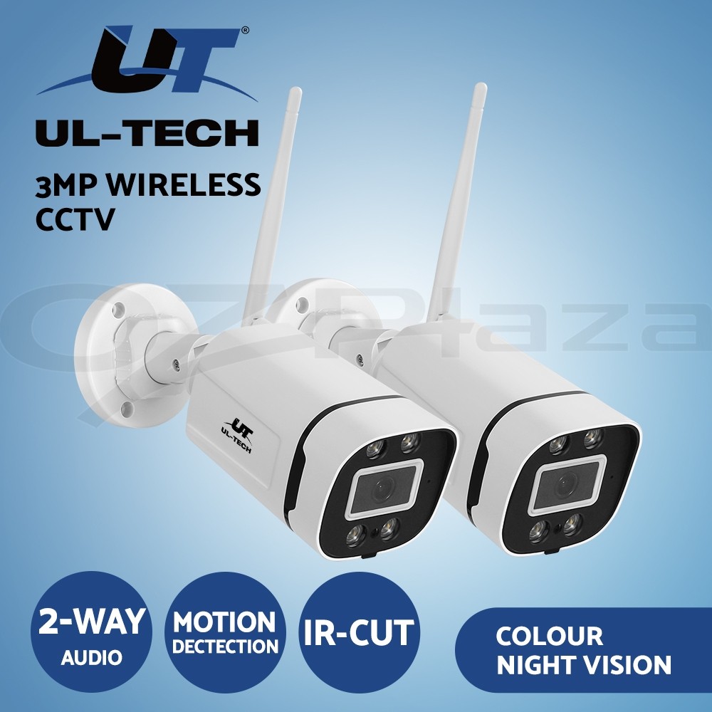 UL-tech 3MP Wireless CCTV Cameras IP65 Outdoor Indoor Wi-Fi Night Vision 2 Set