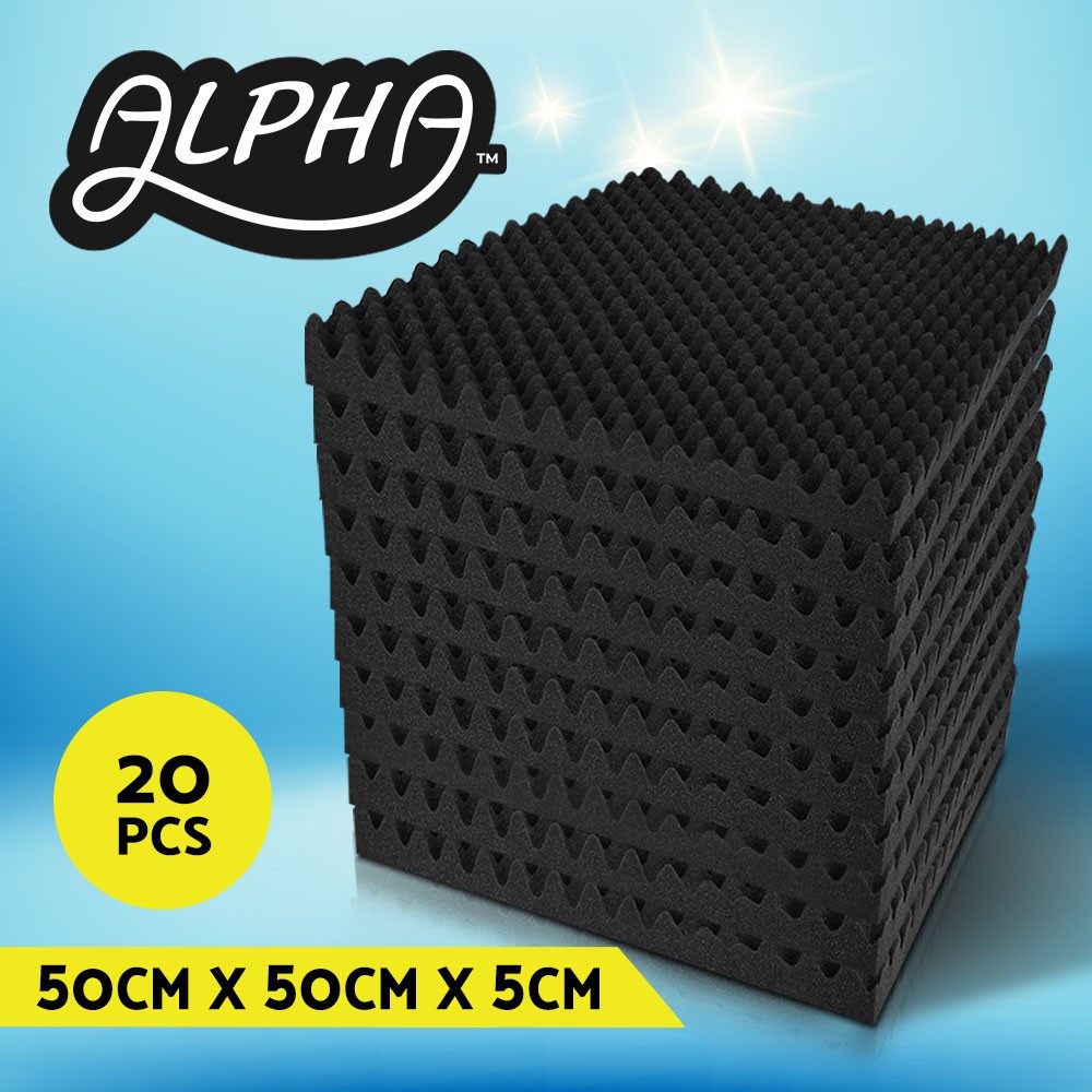 Alpha Acoustic Foam Eggshell Sound Absorption Panels Black 20pcs 50X50X5CM Mat