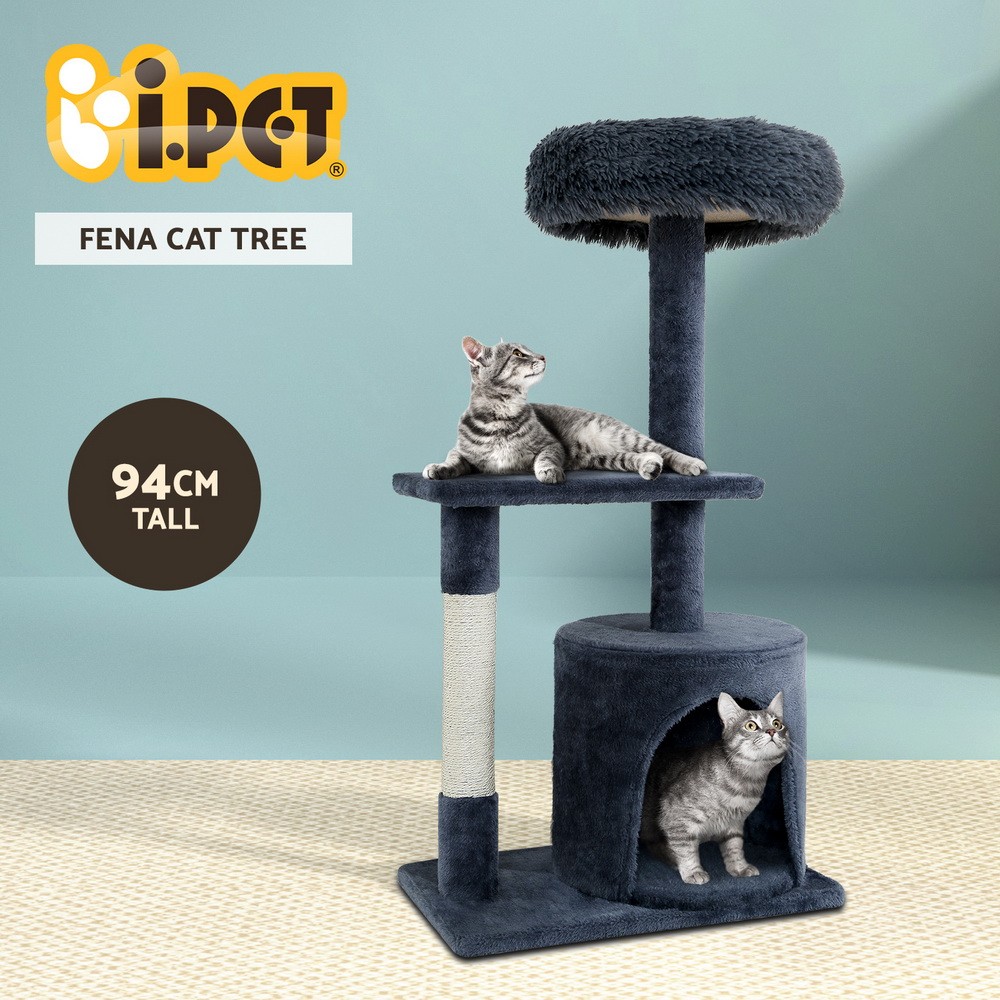 i.Pet Fena Cat Tree Scratching Post Tower 94cm Grey Sisal Multi-level Plush