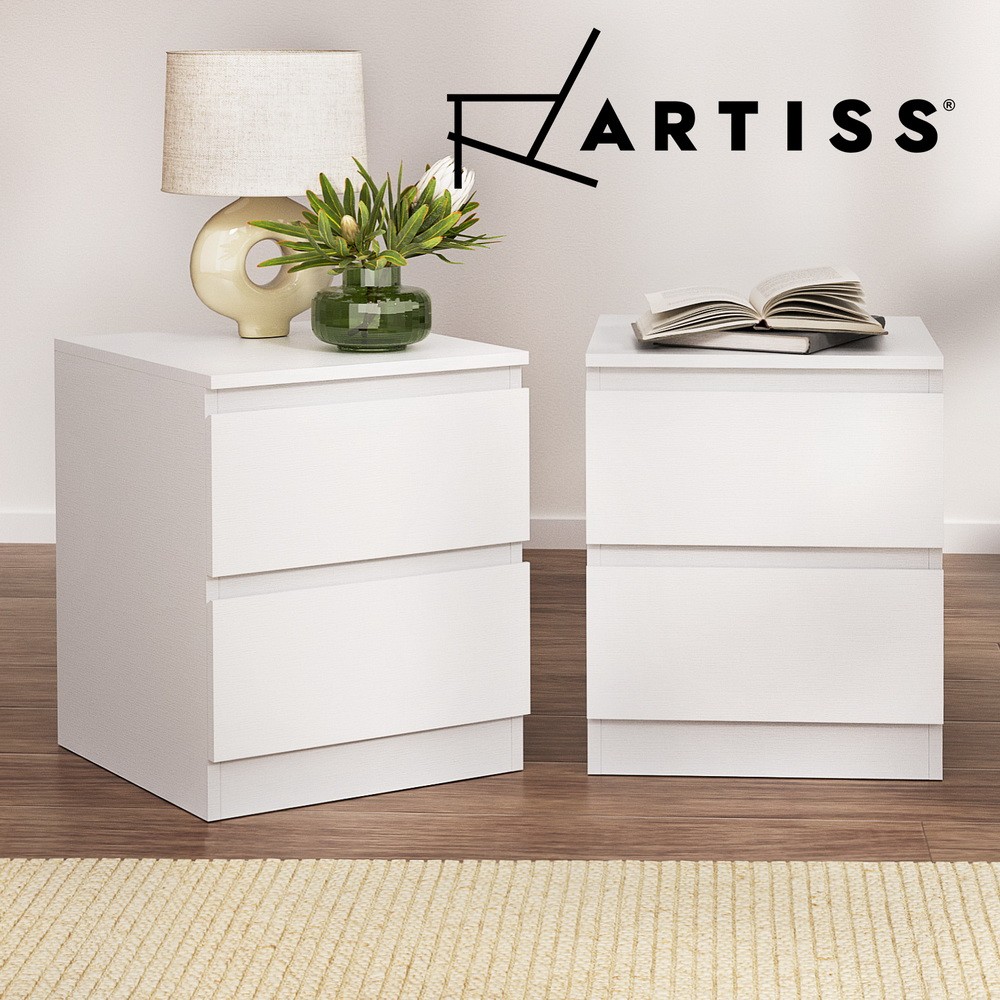 Artiss Pepe 2x Bedside Table Two Drawers White Particle Board 40cm 39.5cm 50cm