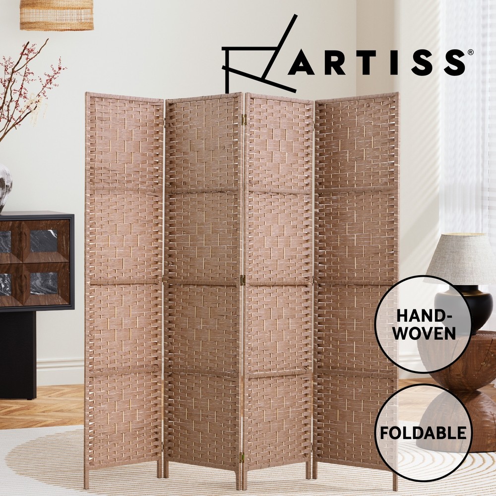 Artiss 4 Panel Room Divider Screen Woven rattan Privacy Foldable 163cm 170cm
