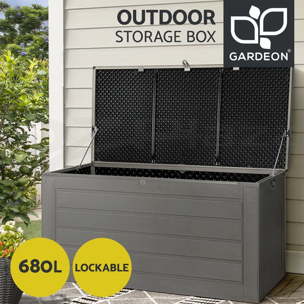 Gardeon 680L Outdoor Storage Box Garden Bench Lockable lid Black 146cm 71cm 75cm
