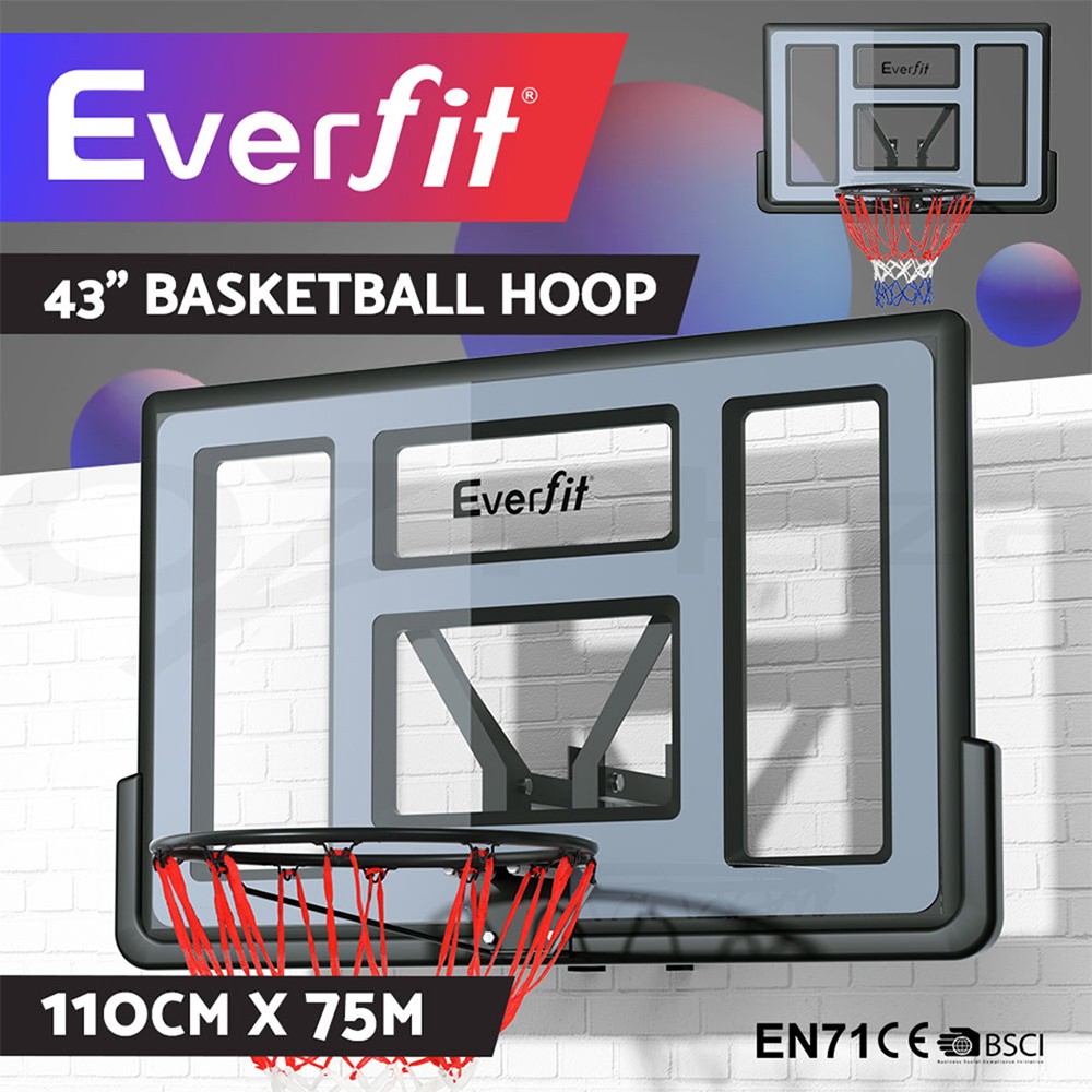 Everfit Kids Basketball Hoop Wall Mounted Shatterproof Backboard Steel Ring Net