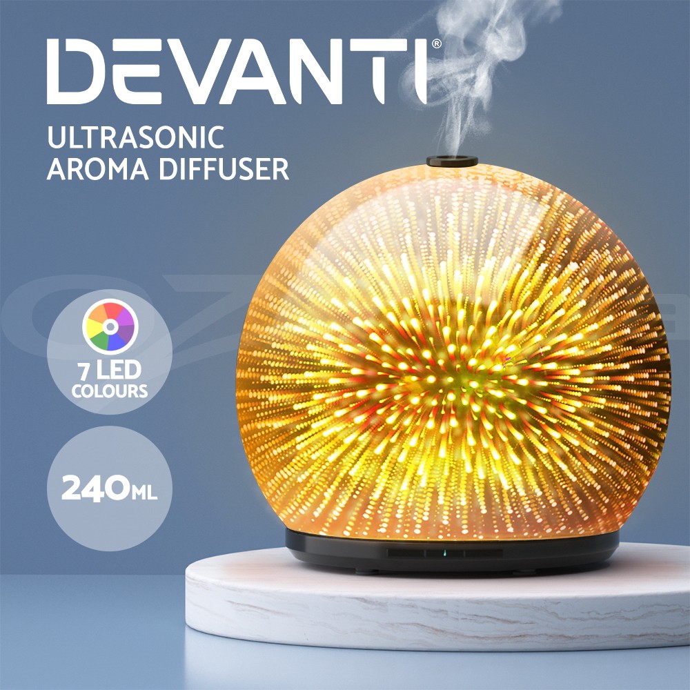Devanti Aroma Aromatherapy Diffuser 240ml Ultrasonic Essential Humidifier Black