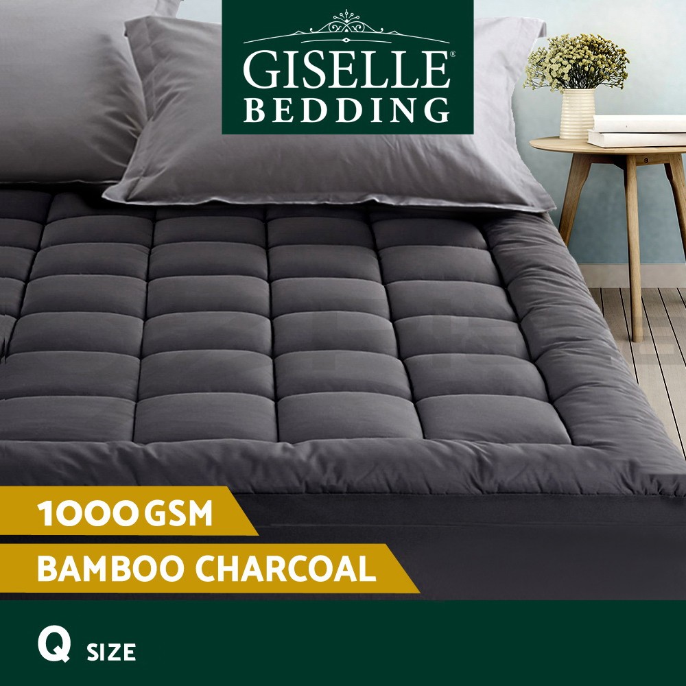 Giselle Queen Mattress Topper 1000GSM Bamboo Charcoal Microfibre 5cm Breathable