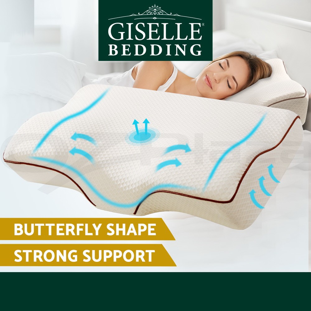 Giselle Bedding Memory Foam Pillow Butterfly Ergonomic Support Standard Beige