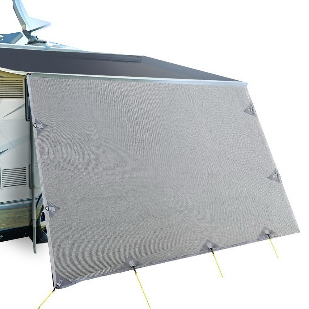Caravan Privacy Screen Roll Out Awning 5.2x1.95M Grey UV Protection Guy Ropes