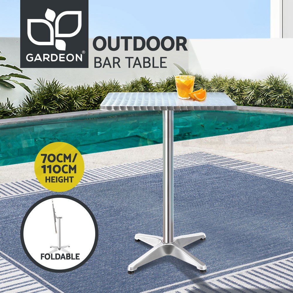 Gardeon Adjustable Stainless Steel Bar Table Square Foldable 70/110cm Silver