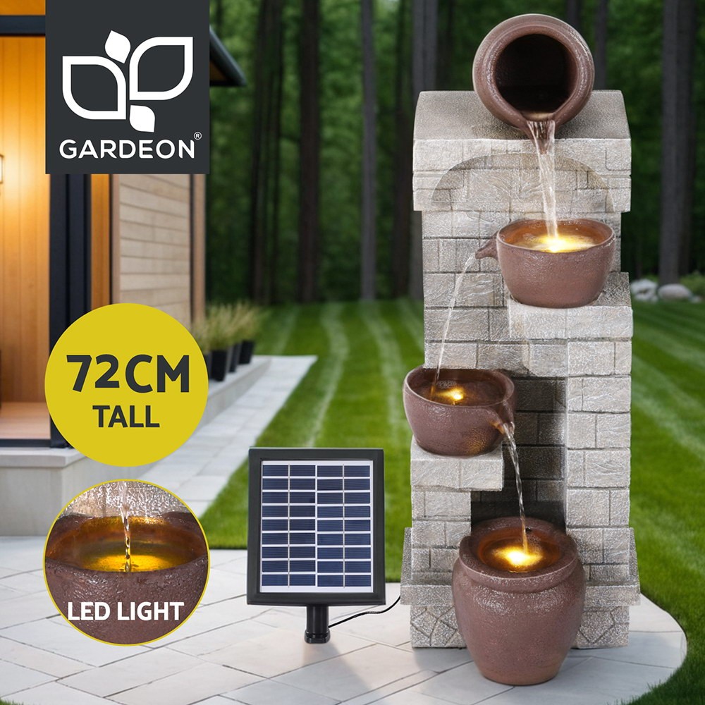 Gardeon Solar Fountain Water Feature 4-Tier Cascading Outdoor Indoor Lights IP44
