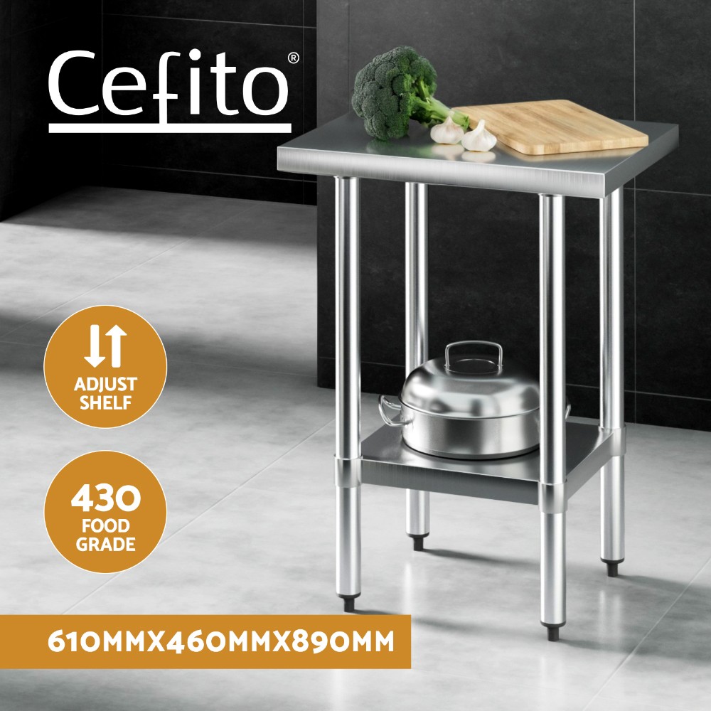 Cefito Stainless Steel Food Prep Table 610x457mm 430 Adjustable Shelf Silver
