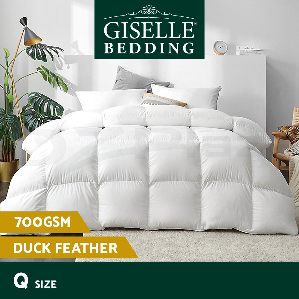 Giselle Bedding Duck Down Feather Quilt 700GSM Queen All Season White Quilted