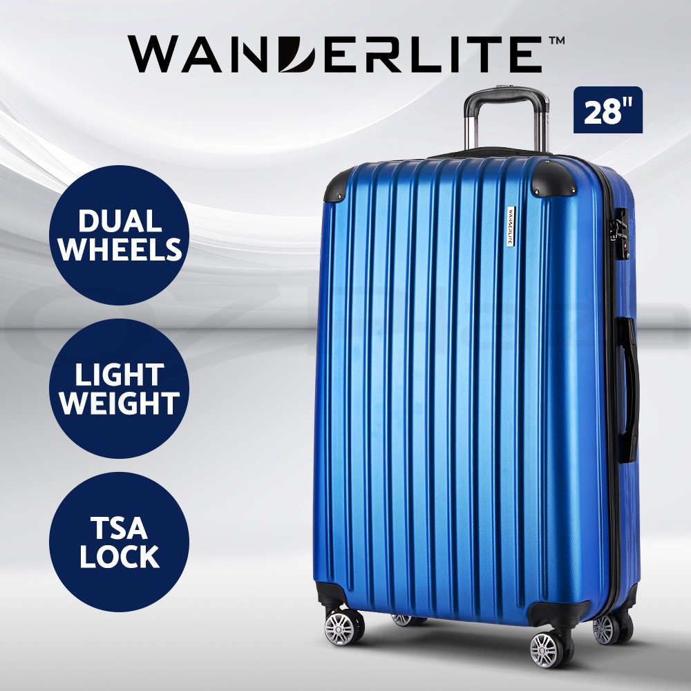 Wanderlite 28 Luggage Trolley Hard Shell Combination Lock 360 Spinner Blue 100L