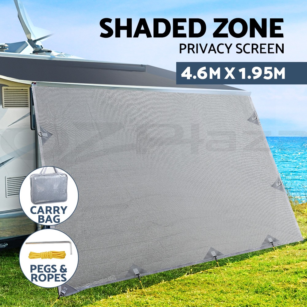 Caravan Privacy Screen Roll Out Awning End Wall 4.6x1.95M Grey UV Protection