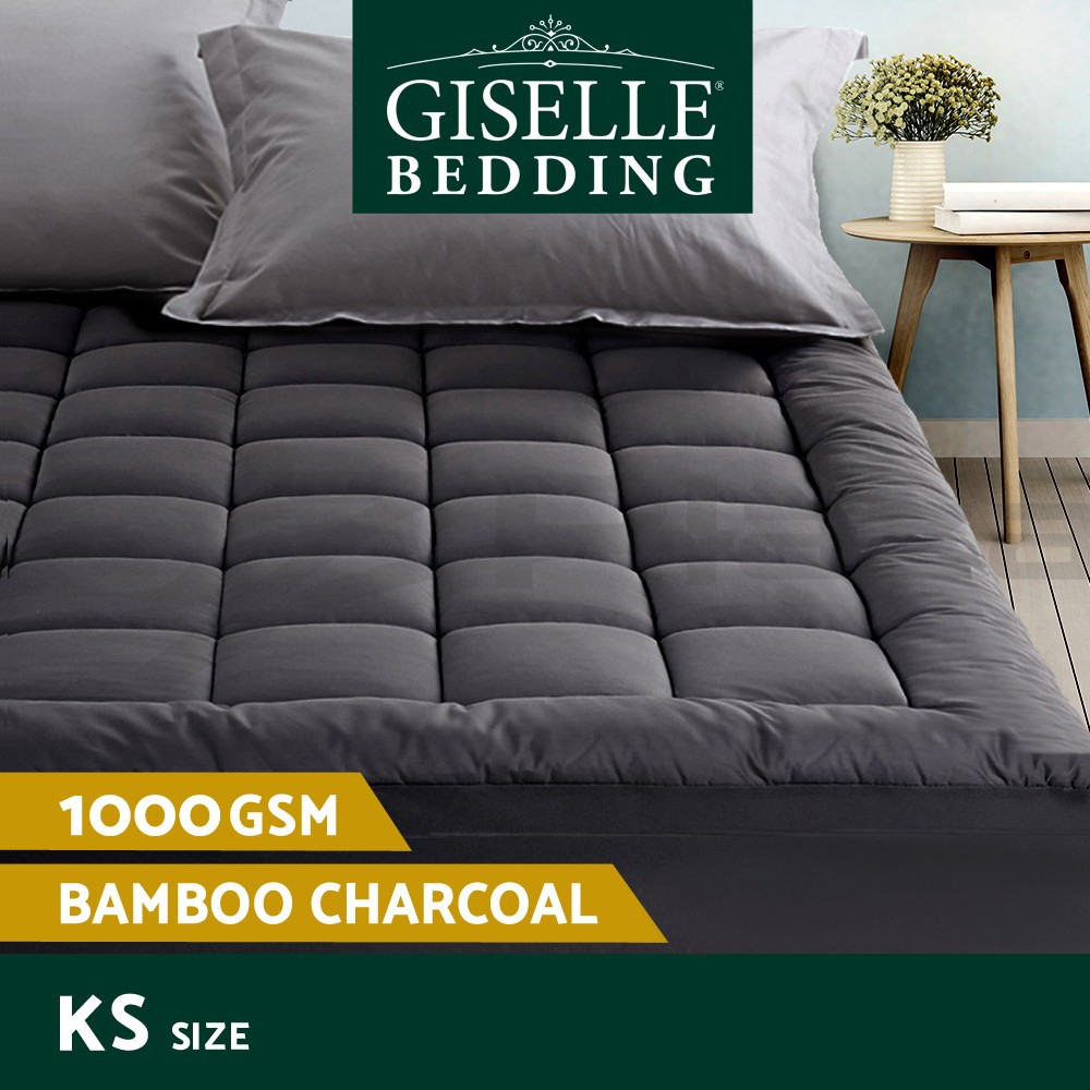 Giselle Bedding King Single Mattress Topper 1000GSM 5cm Grey Antibacterial Cover