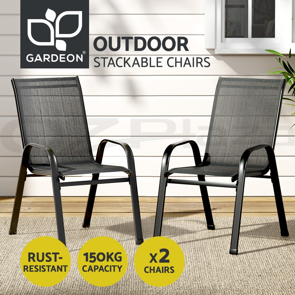 Gardeon 2PC Outdoor Dining Chairs Stackable Textilene Black Furniture 150kg
