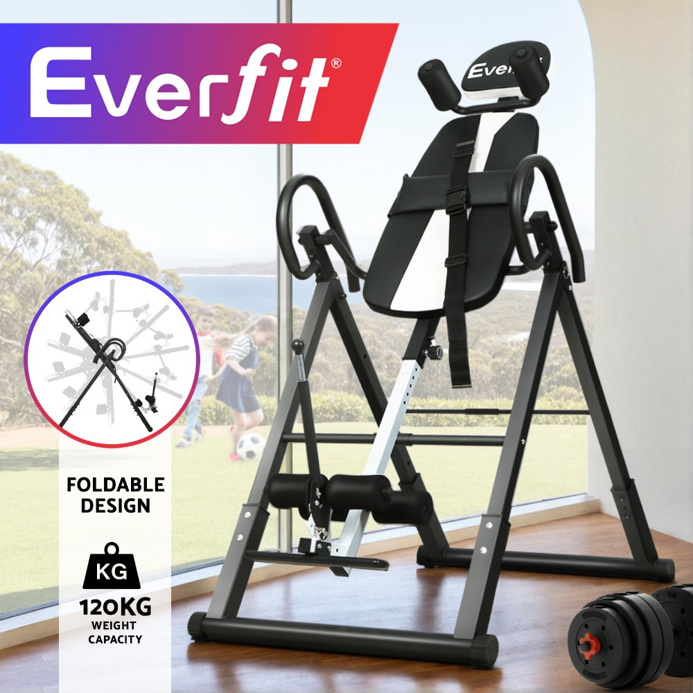 Everfit Inversion Table Foldable 180-degree Back Stretcher Grey 120kg Home Gym