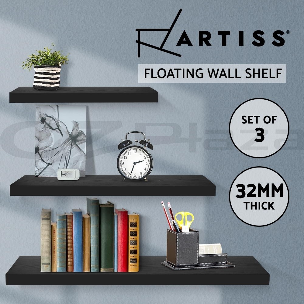 Artiss Floating Wall Shelves 3pcs Black Honeycomb Board 40cm 60cm 80cm 10kg 20cm