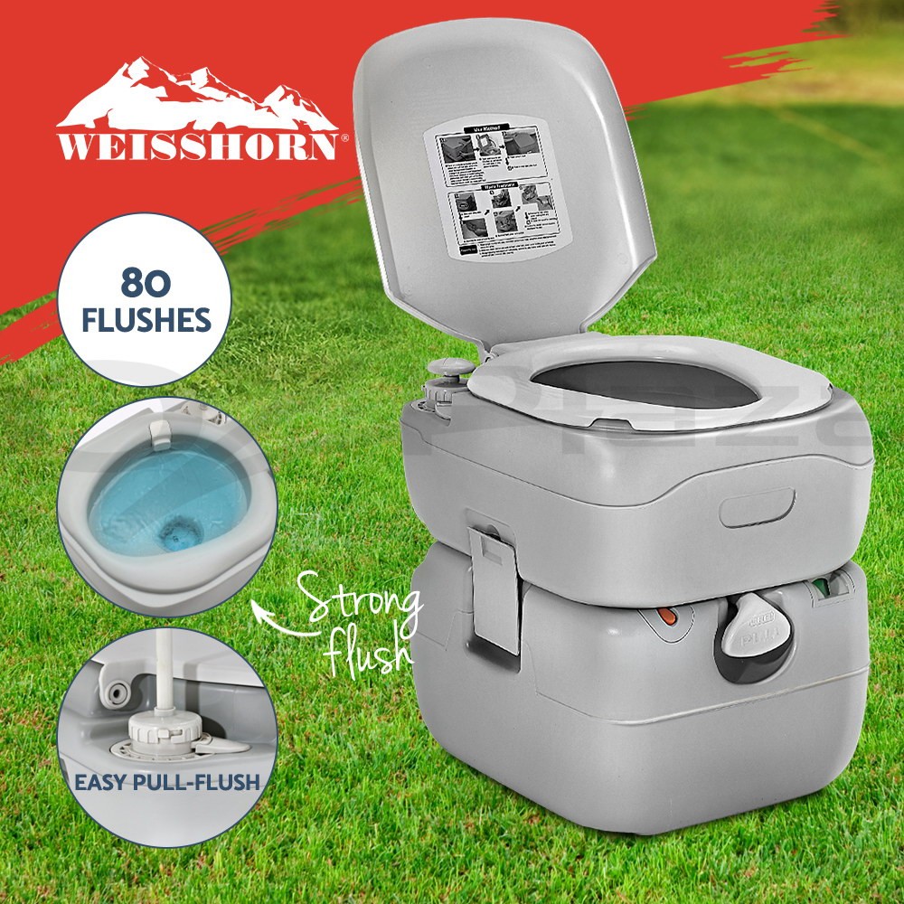 Weisshorn Portable Camping Toilet 22L Waste Tank Flush 14L Freshwater 80 Flushes