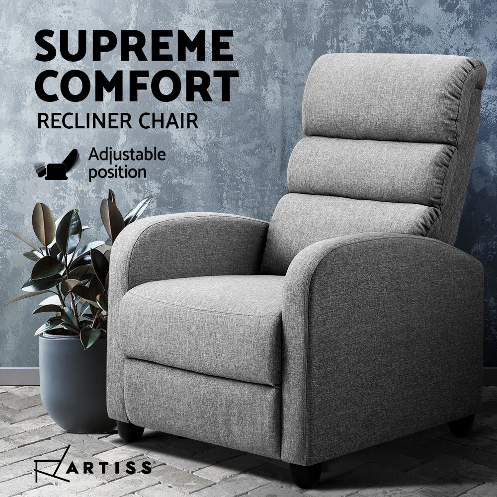 Artiss Recliner Chair Faux Linen Grey Adjustable Backrest Footrest 135 Degree