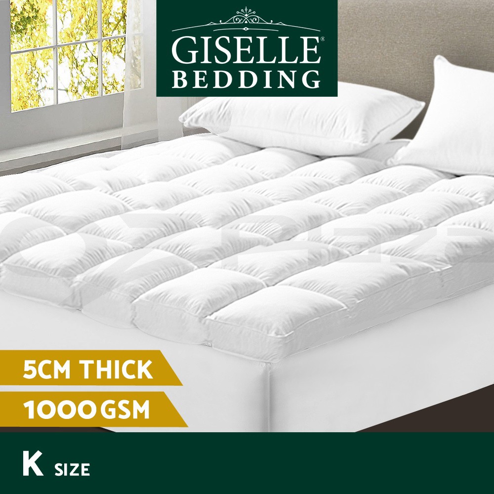 Giselle Bedding King Pillowtop Mattress Topper 5cm 1000GSM 45cm Pocket White
