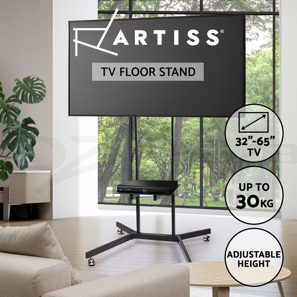 Artiss TV Floor Stand 32 65 inch Black height Adjustable Rotating Castor Wheels