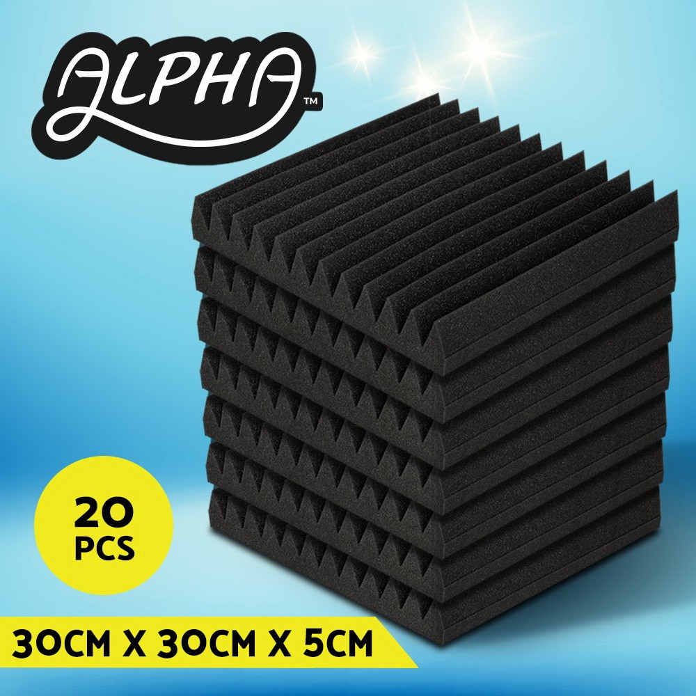 Alpha Acoustic Foam Wedge Panel 20pcs Black 30X30X5CM Studio Sound Absorbtion