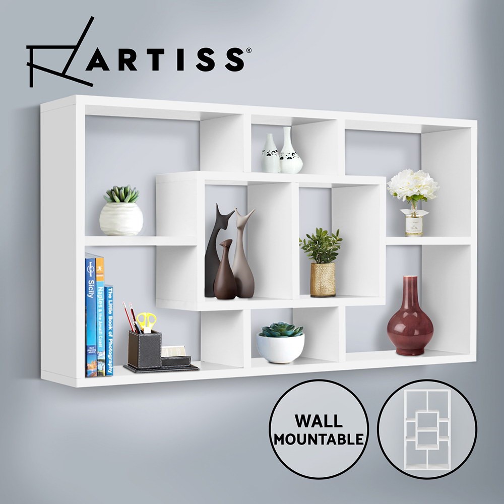 Artiss Floating Display Bookshelf White Eight Compartments Modern 85cm 16cm 48cm