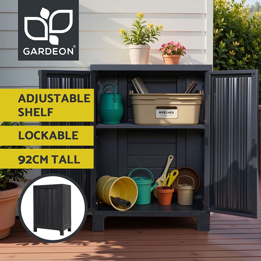 Gardeon Garden Shed Outdoor Storage Cabinet 92cm Lockable Plastic Black 37cm