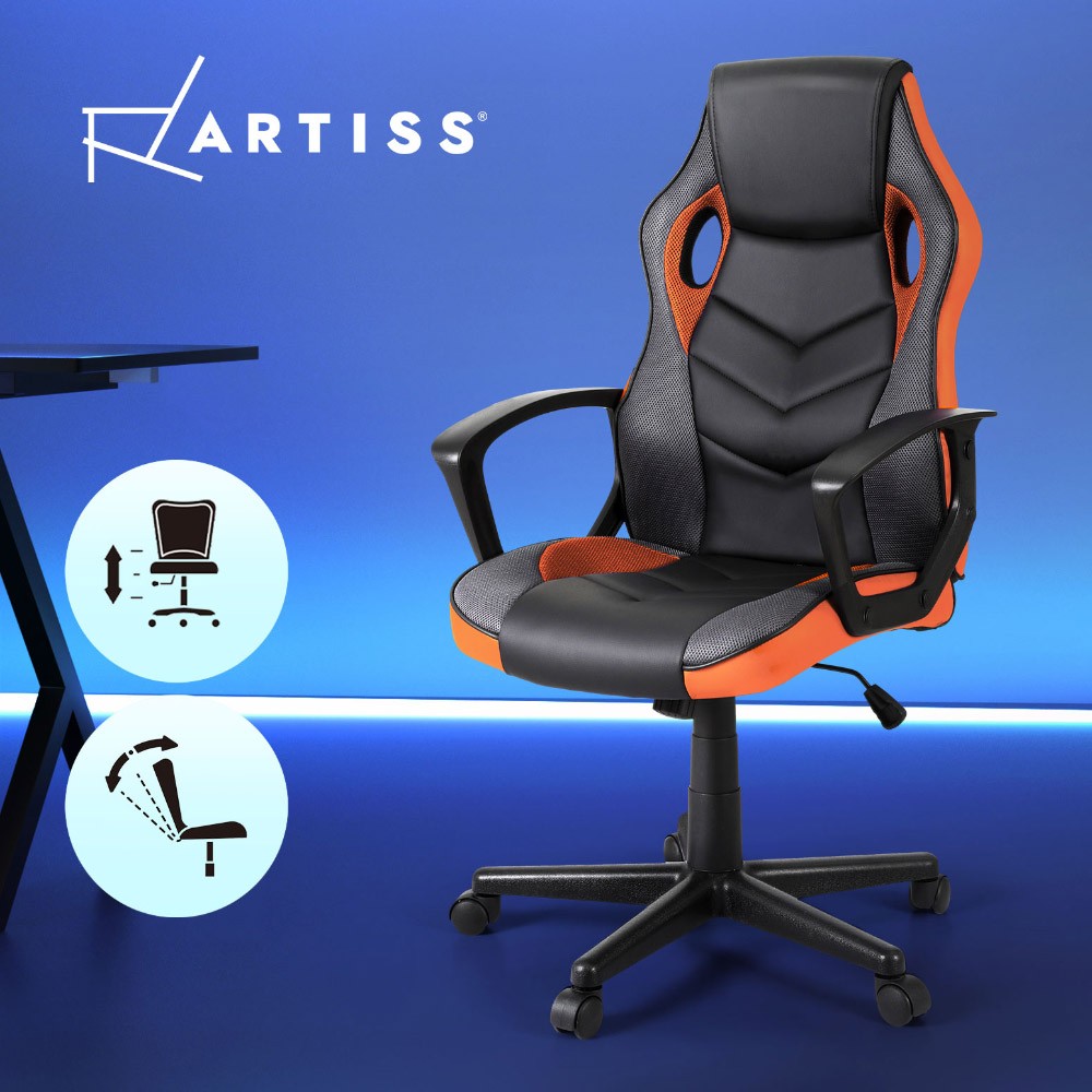 Artiss Gaming Chair High Back Racing Orange PU Leather Mesh Adjustable Height