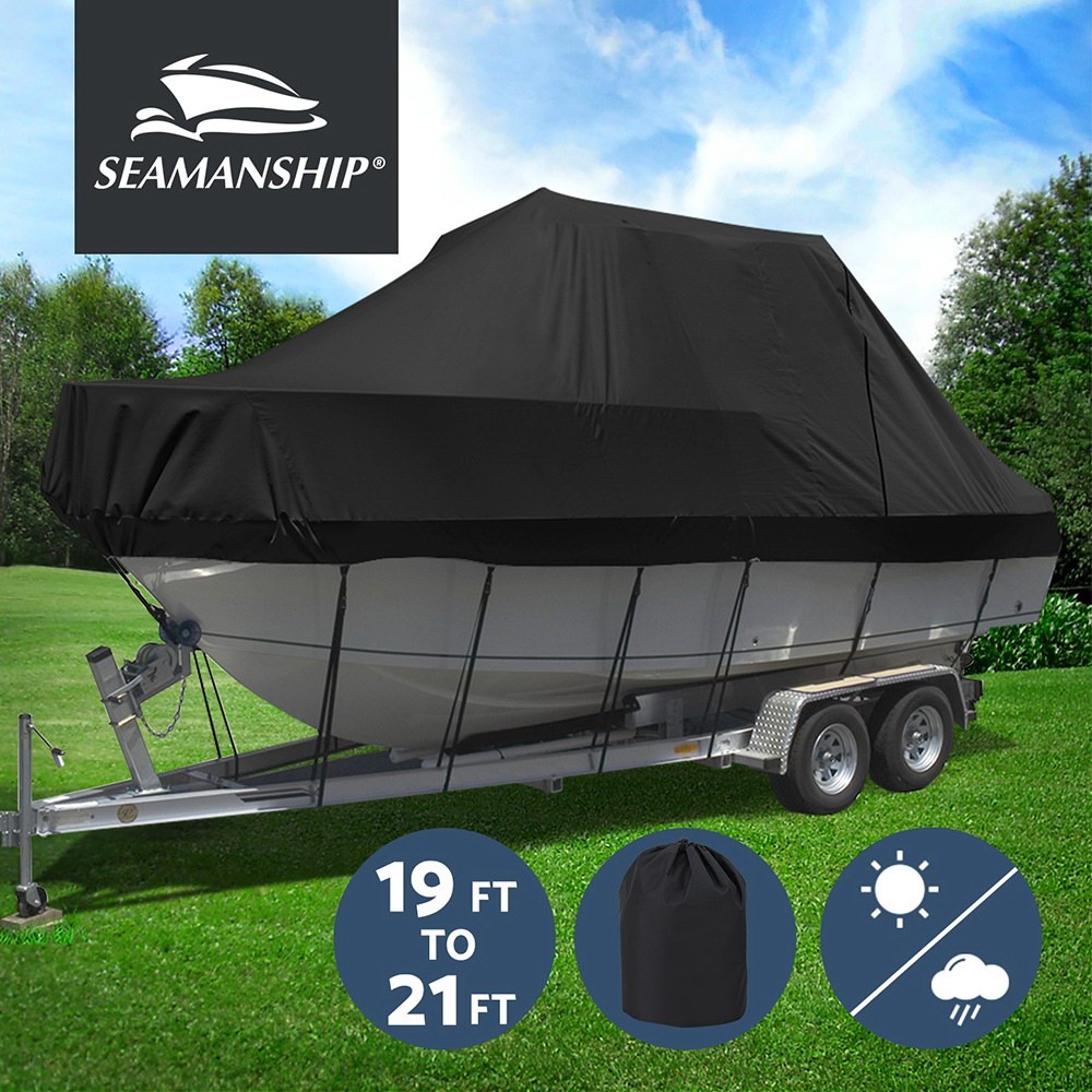 Seamanship Boat Cover 19-21ft Trailerable 600D Polyester UV Heavy Duty Black