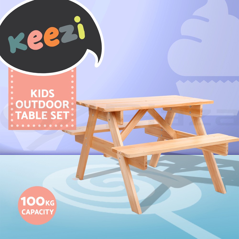 Keezi Kids Picnic Table&Bench Set Solid Wood Outdoor Indoor 3-8 Years 75cm 54cm