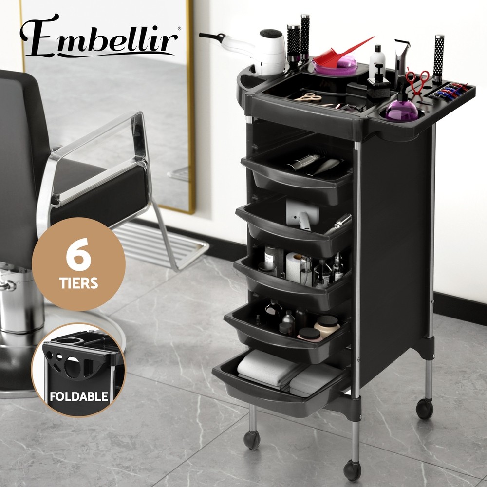 Embellir Salon Trolley 6 Tiers Rolling Storage Cart Beauty Spa Black Plastic