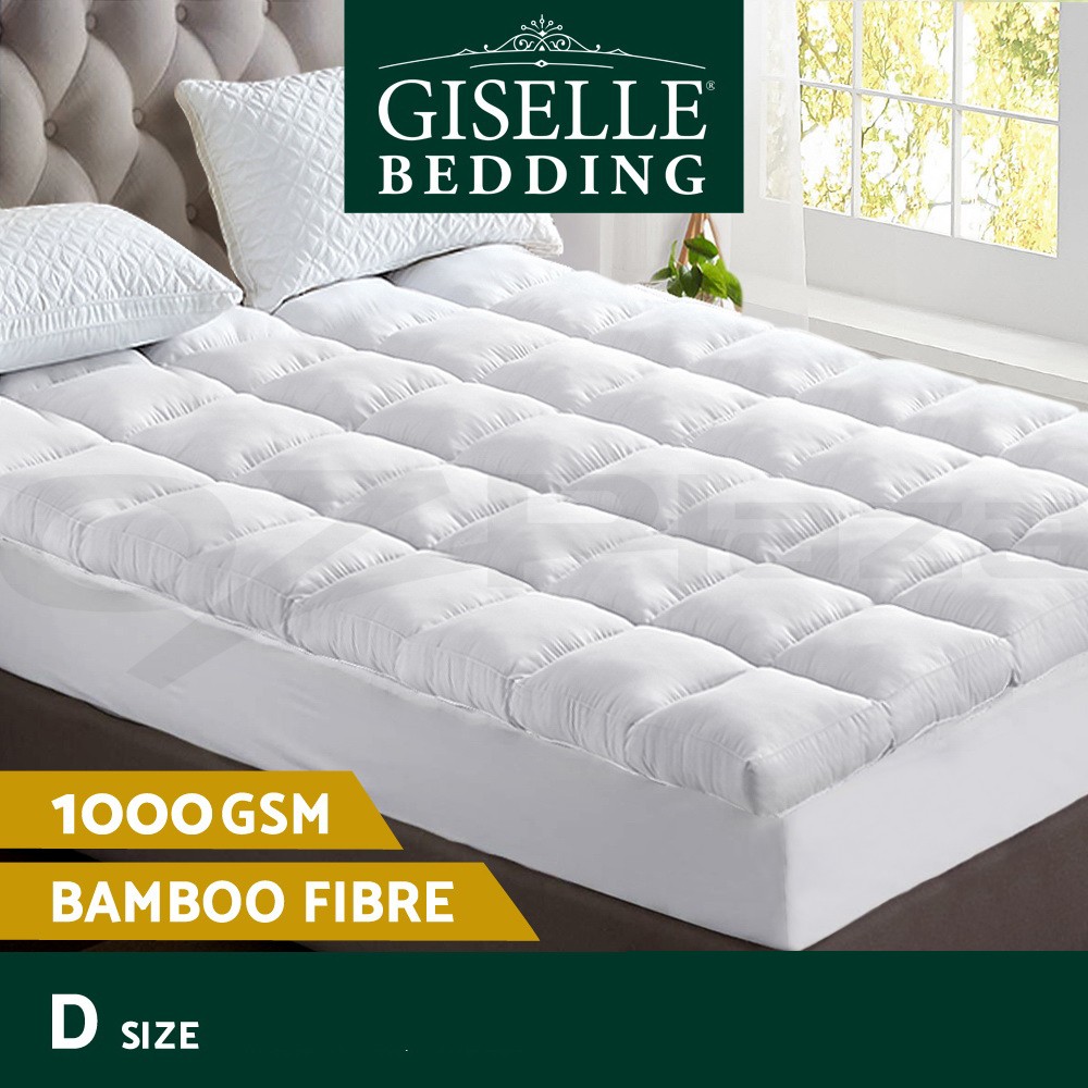 Giselle Bedding Double Mattress Topper 5cm 1000GSM Bamboo Hypoallergenic White